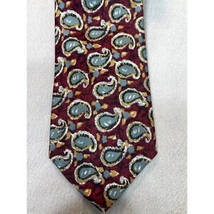Kuppenheimer silk‎ tie Italy burgundy Wine Gray Paisley 56" 3.5" Necktie